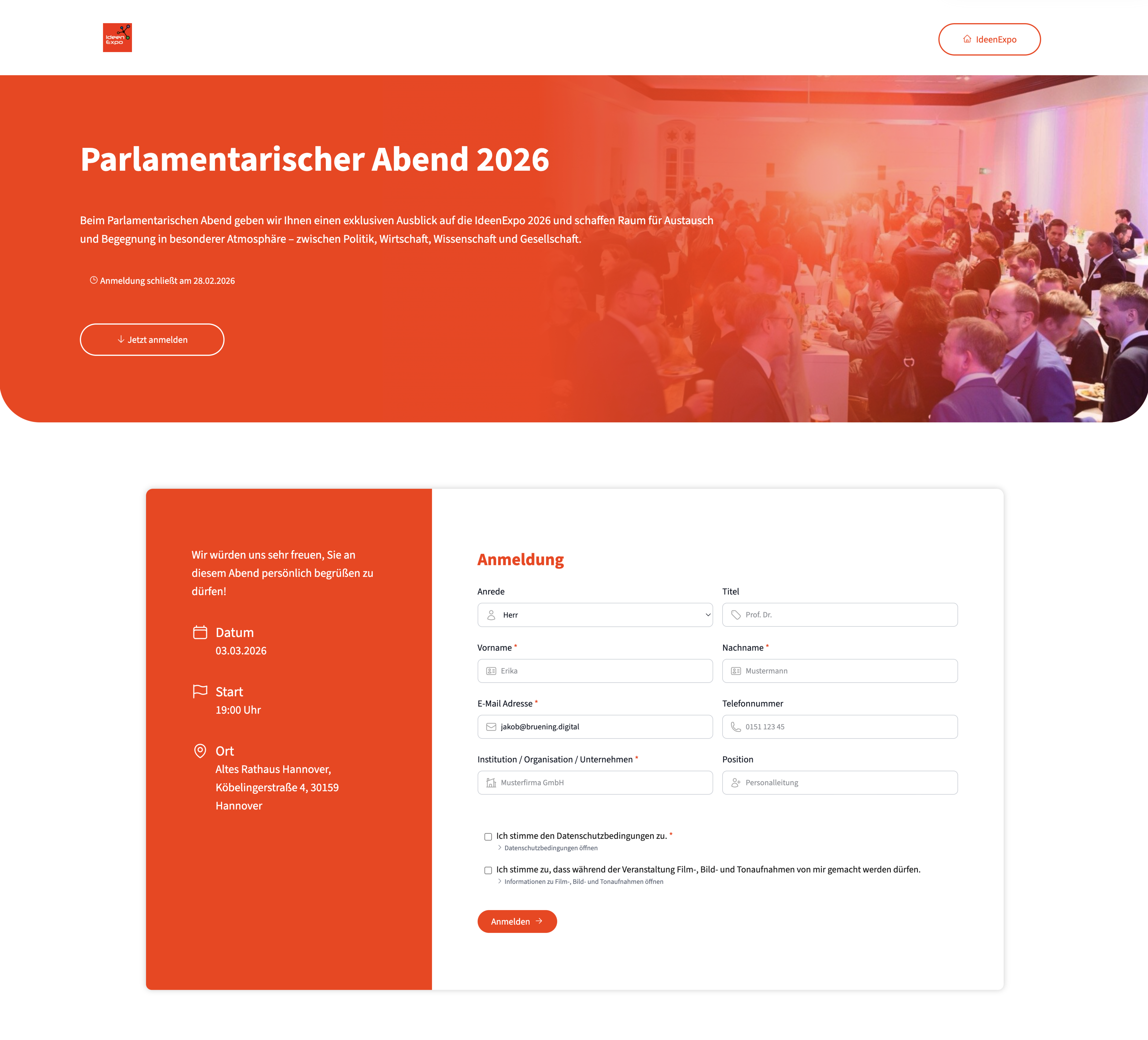 EVENT IMPACT Anmeldeseite Details